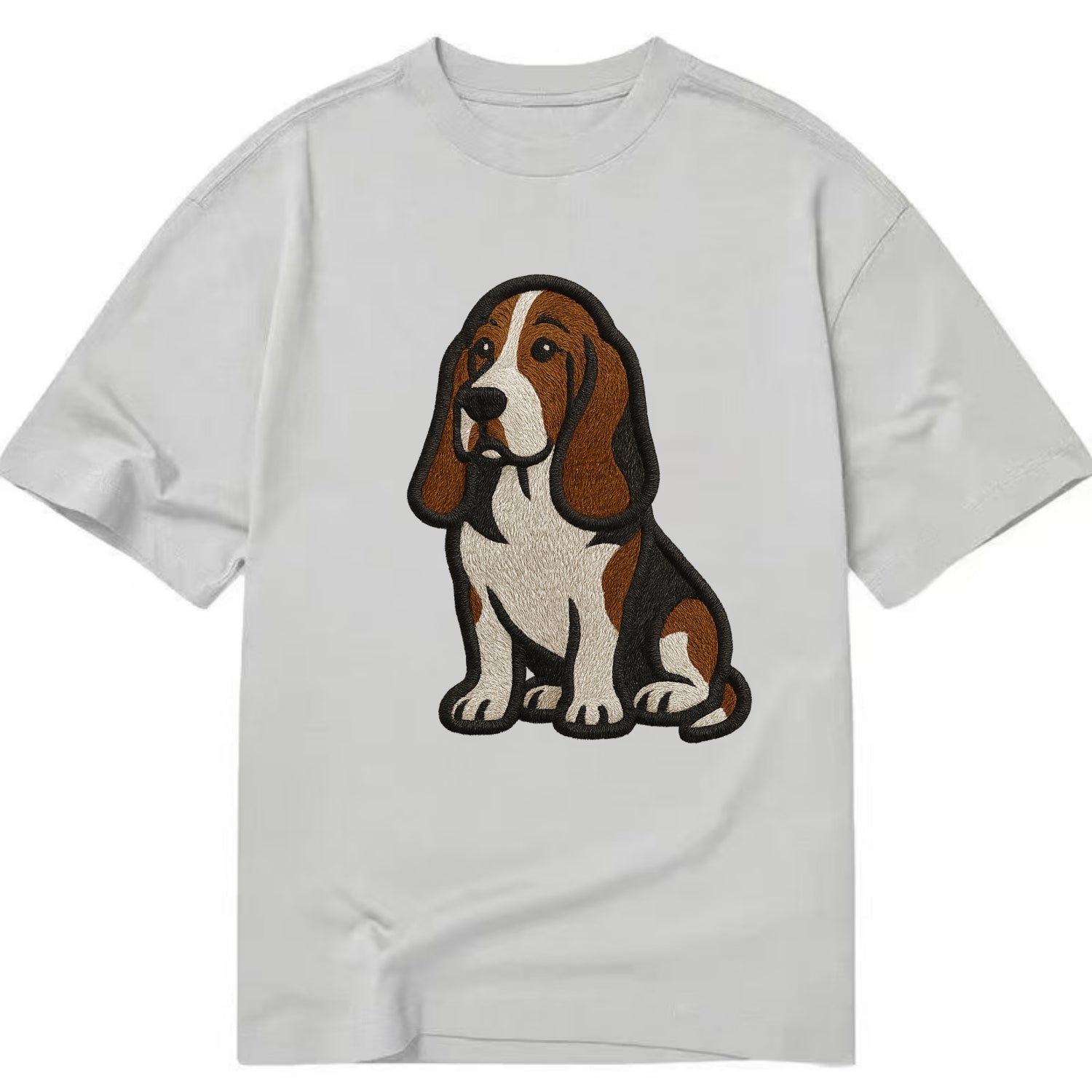Basset Hound - Tri-color embroidered sit Classic T-shirt - Grey