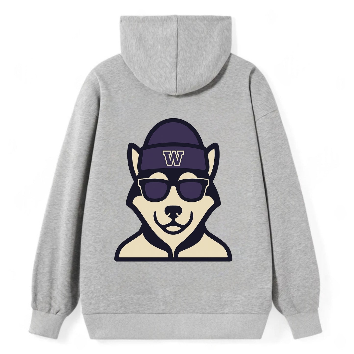 Seattle Husky wearing Washington beanie with W patch - Classic Pullover Hoodie - Grey
