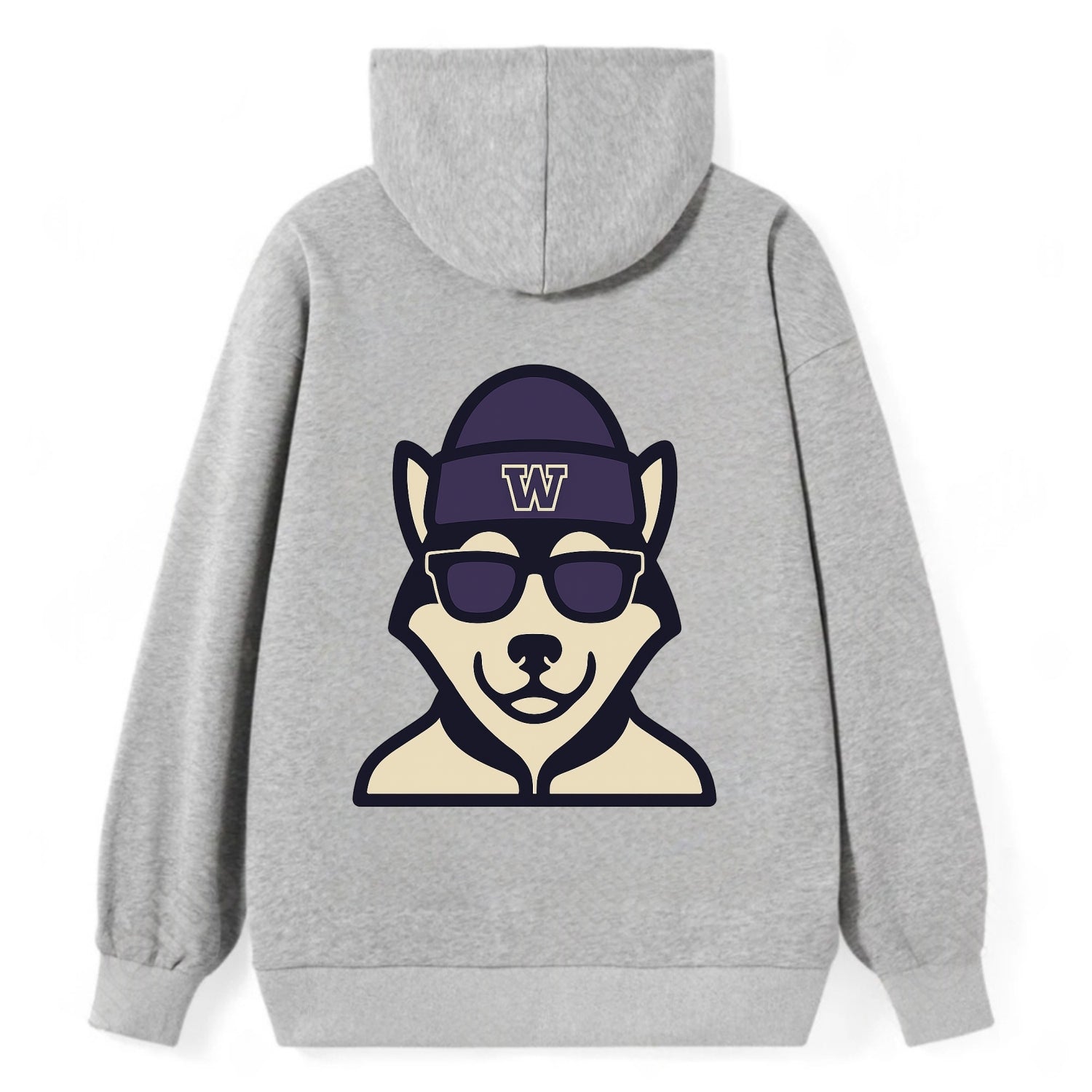 Seattle Husky wearing Washington beanie with W patch - Classic Pullover Hoodie - Grey