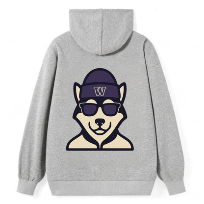Seattle Husky wearing Washington beanie with W patch - Classic Pullover Hoodie - Grey