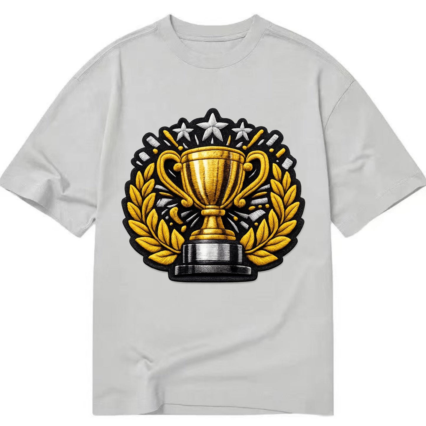 Embroidered patch design - CHAMPIONSHIP TROPHY - golden trophy cup with laurels - Classic T-shirt - Grey