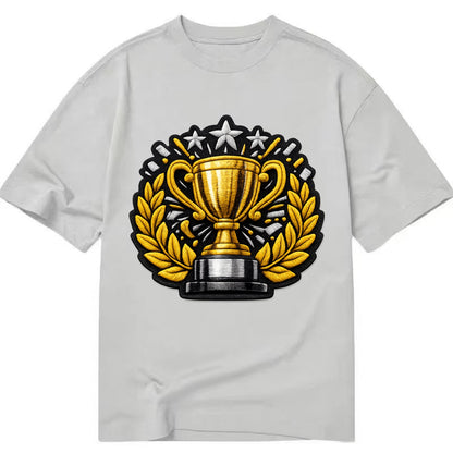 Embroidered patch design - CHAMPIONSHIP TROPHY - golden trophy cup with laurels - Classic T-shirt - Grey