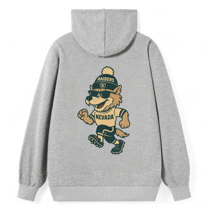 Nevada Wolf wearing Raiders beanie with outlaw patch and wayfarer - Classic Pullover Hoodie - Grey