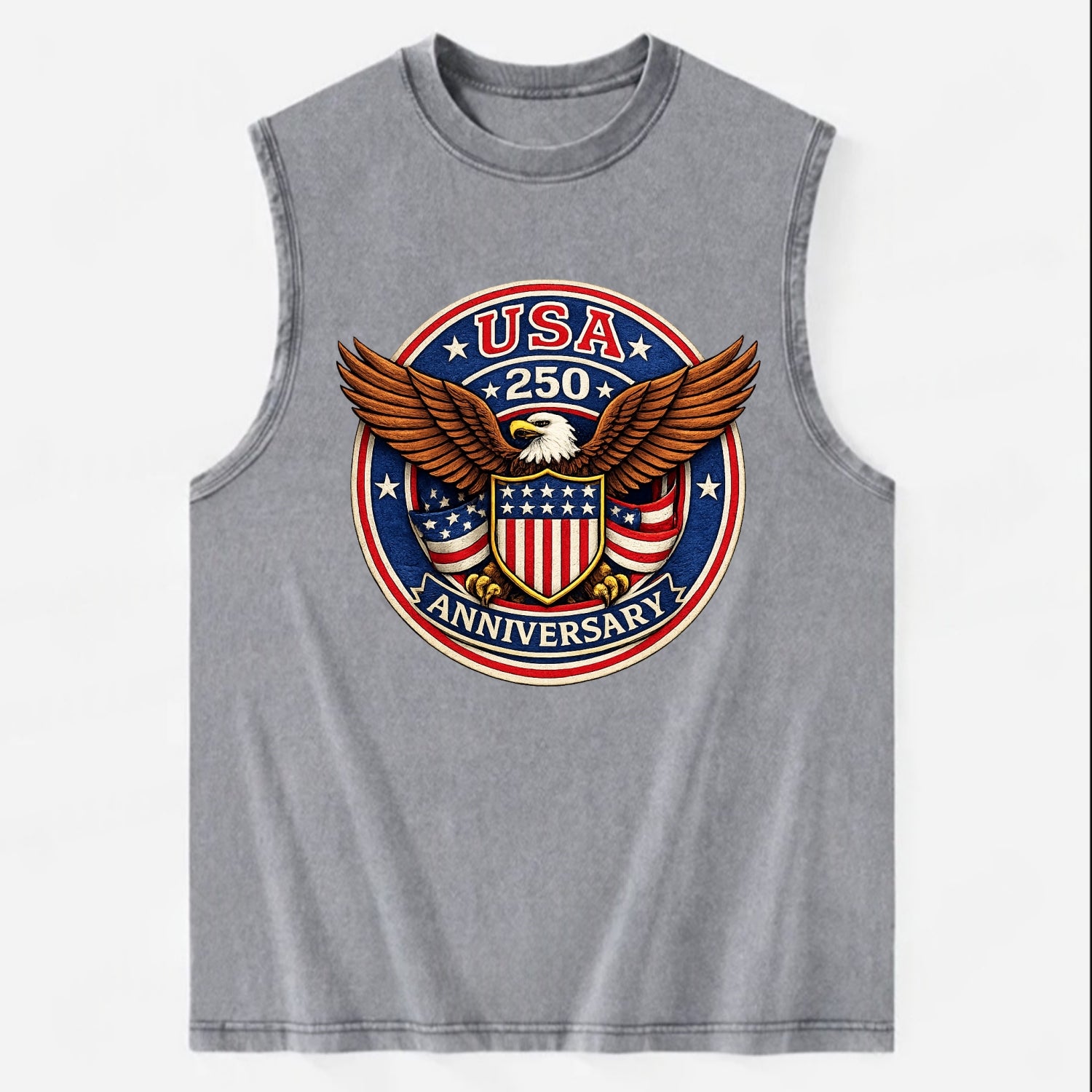 Usa 250 Anniversary Eagle Shield Emblem - Vintage Washed Tank - Grey