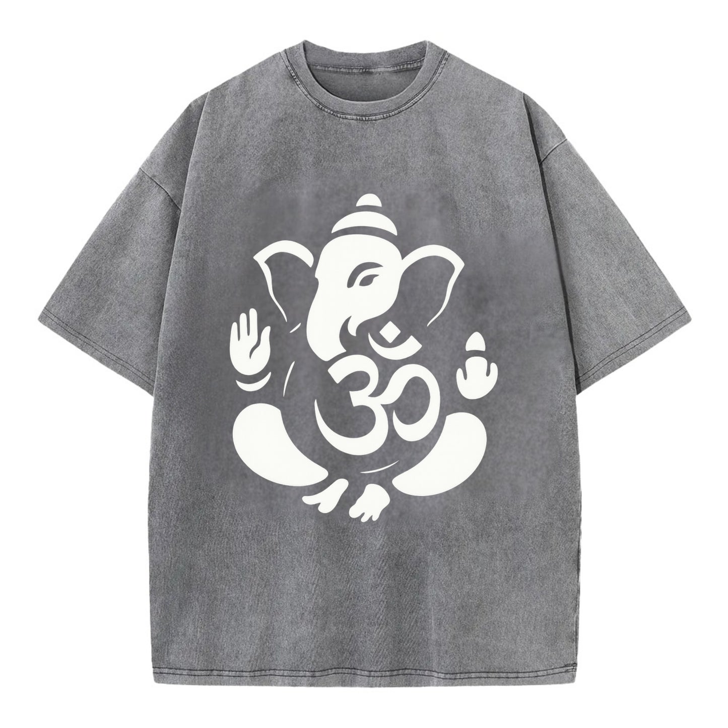 Ganesha elephant silhouette - negative space creates om symbol - Vintage T-shirt - Grey