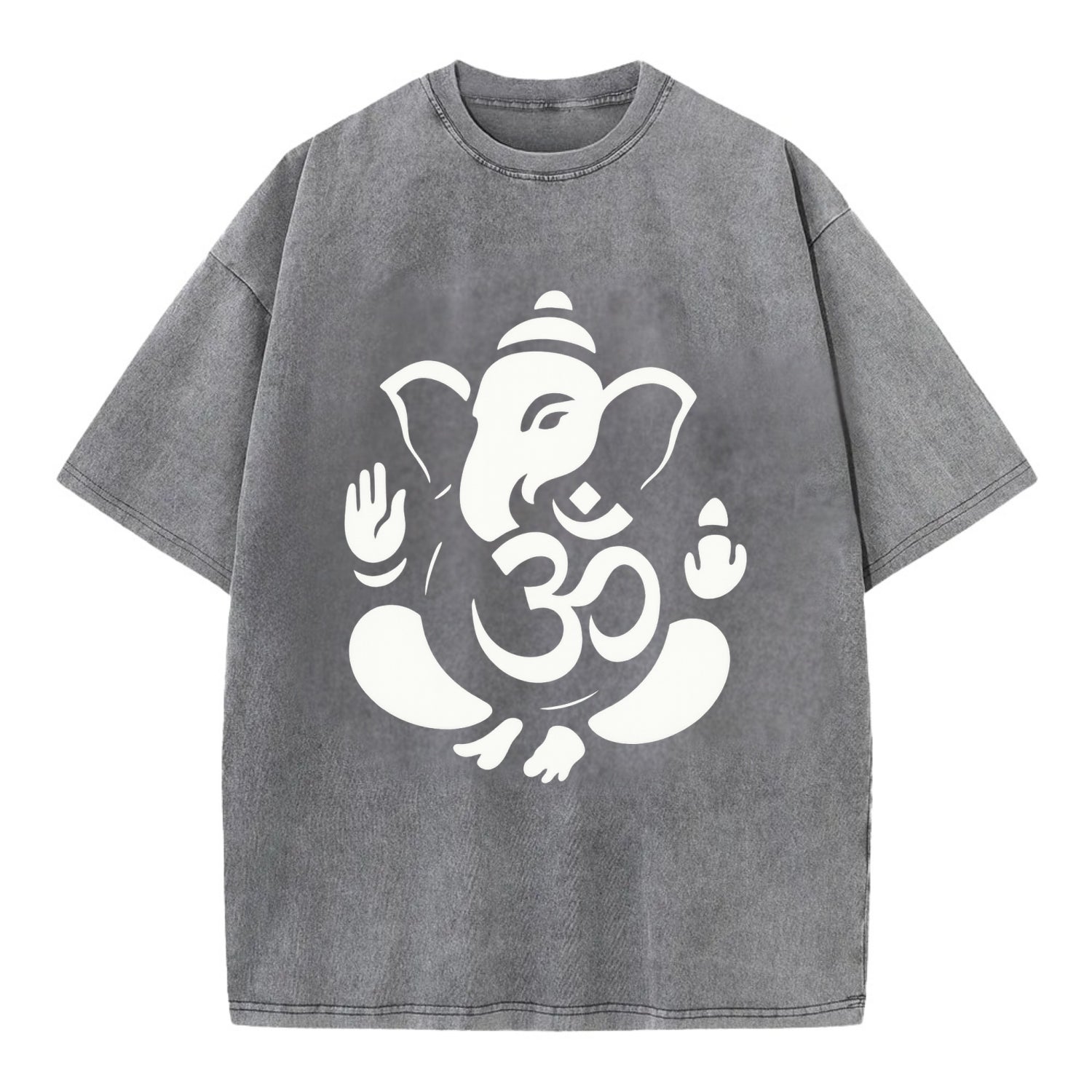 Ganesha elephant silhouette - negative space creates om symbol - Vintage T-shirt - Grey