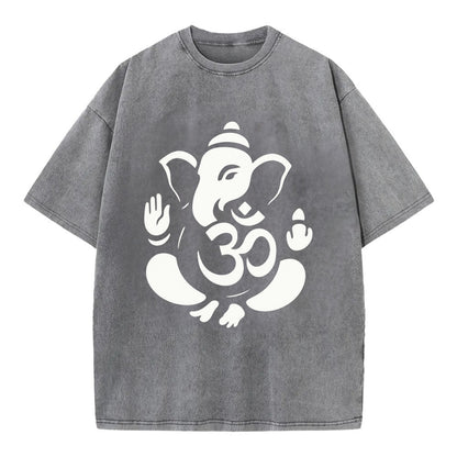 Ganesha elephant silhouette - negative space creates om symbol - Vintage T-shirt - Grey