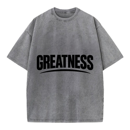 Bold typography design - "GREATNESS" - achieving excellence, reaching potential - Vintage T-shirt - Grey