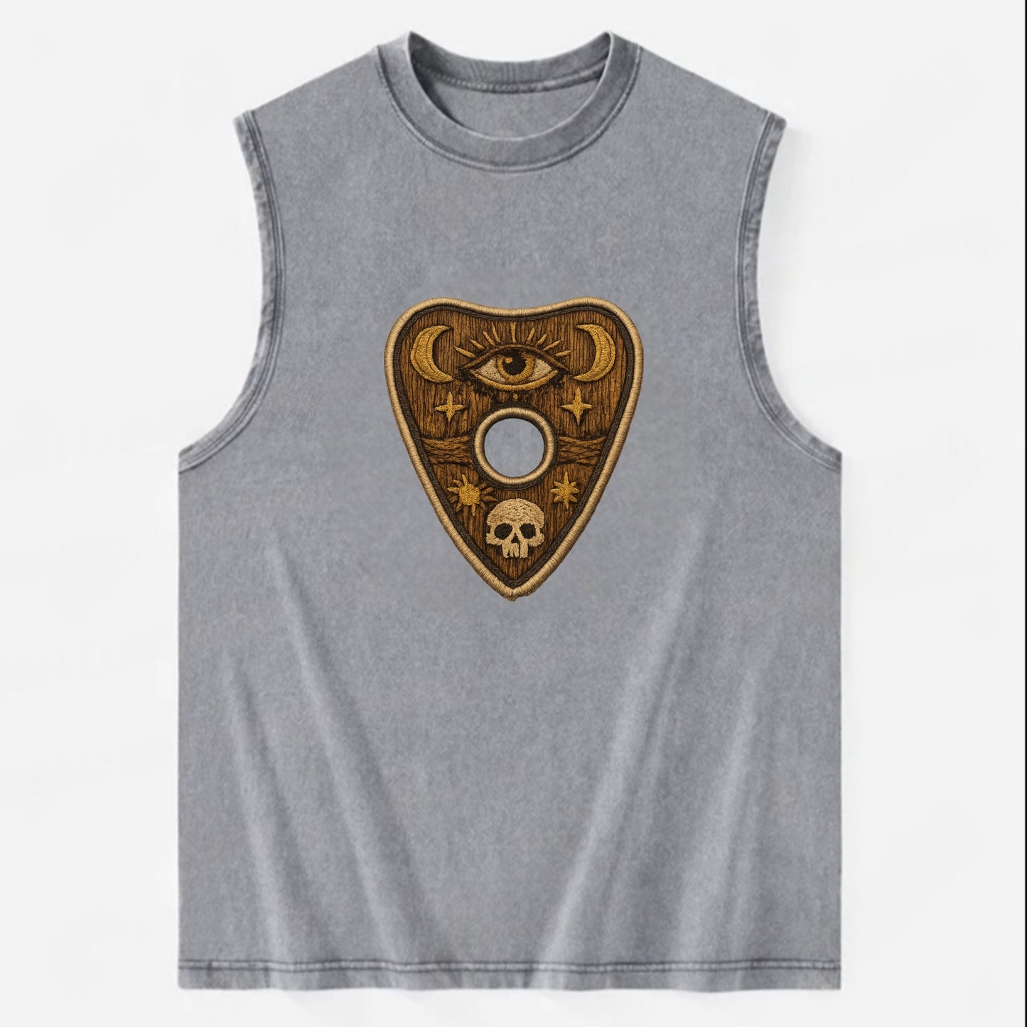 OUIJA PLANCHETTE - spirit board pointer in wood and gold , seance - Vintage Washed Tank - Grey