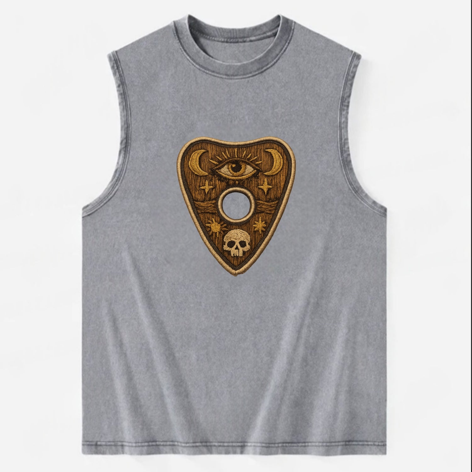 OUIJA PLANCHETTE - spirit board pointer in wood and gold , seance - Vintage Washed Tank - Grey