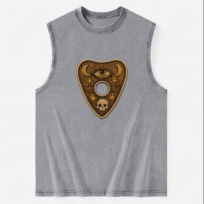 OUIJA PLANCHETTE - spirit board pointer in wood and gold , seance - Vintage Washed Tank - Grey