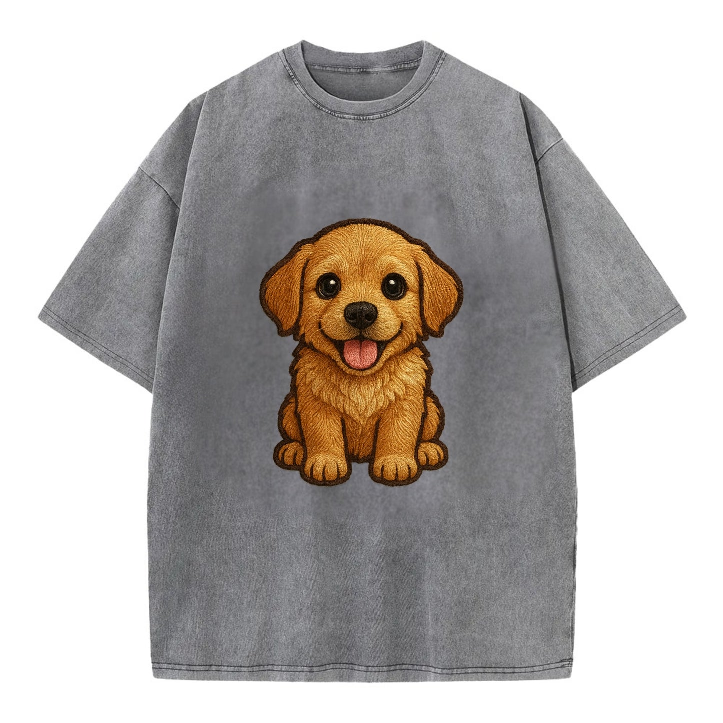 Baby Golden Retriever Puppy - fluffy golden fur, big brown eyes, pink tongue, - Vintage T-shirt - Grey