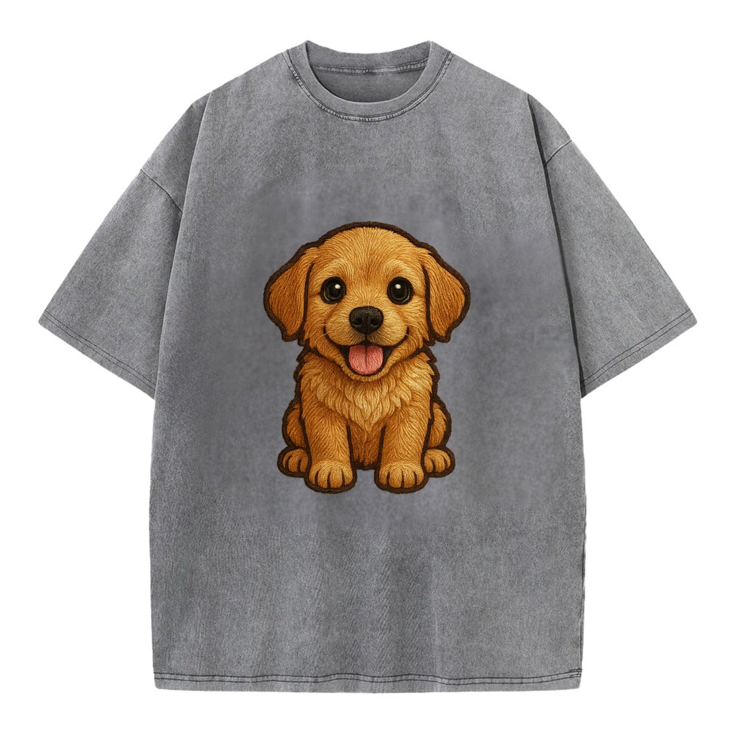 Baby Golden Retriever Puppy - fluffy golden fur, big brown eyes, pink tongue, - Vintage T-shirt - Grey
