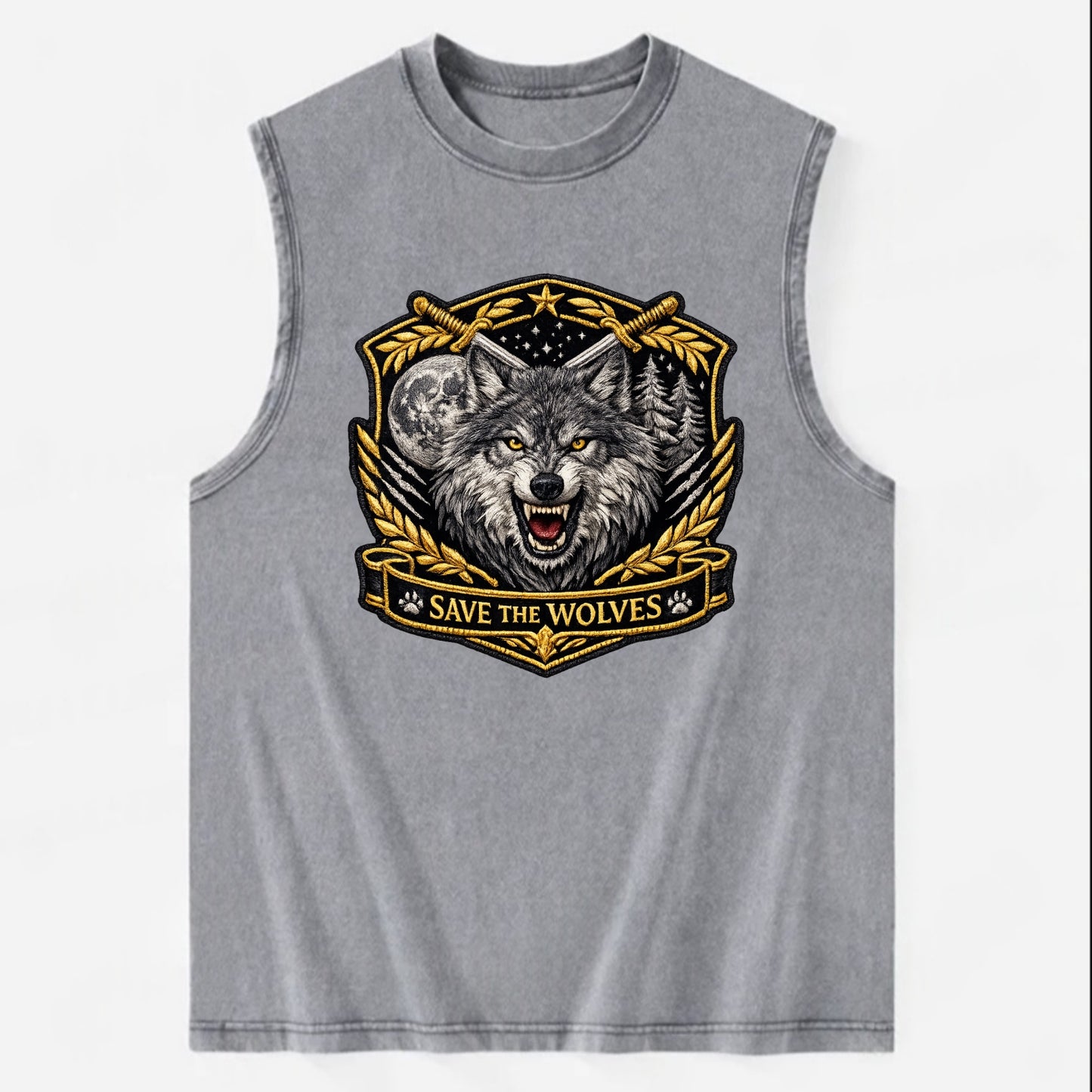 SAVE THE WOLVES - wolf moon in gray , predator protection - Vintage Washed Tank - Grey