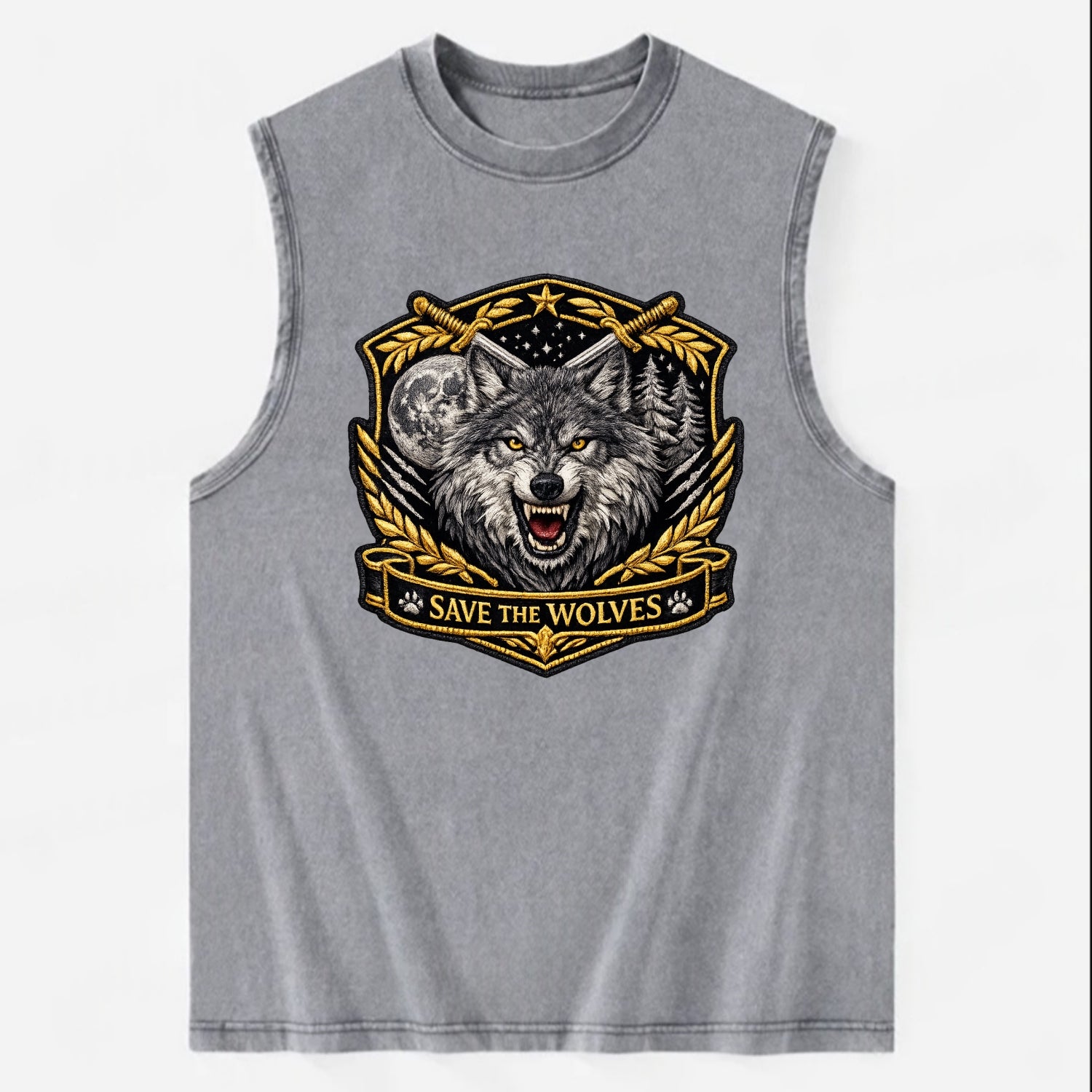 SAVE THE WOLVES - wolf moon in gray , predator protection - Vintage Washed Tank - Grey