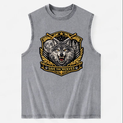 SAVE THE WOLVES - wolf moon in gray , predator protection - Vintage Washed Tank - Grey