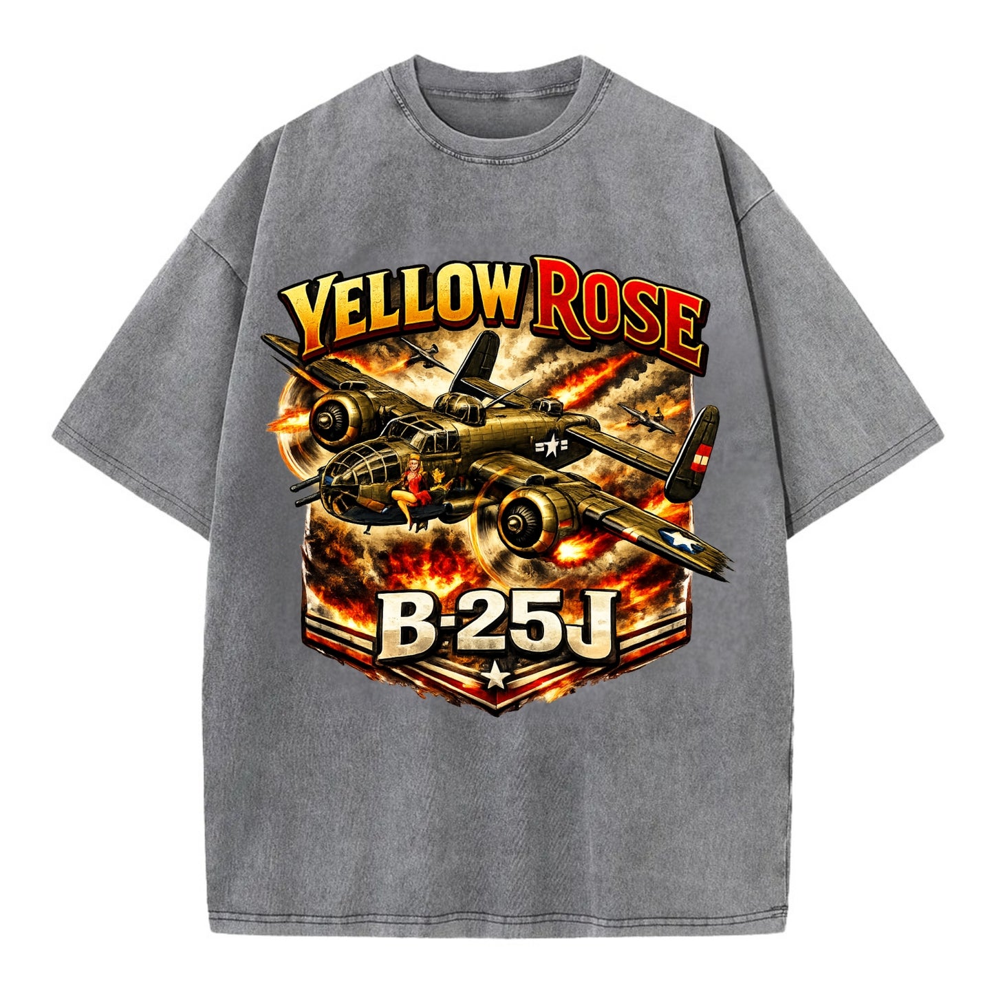 B 25j Yellow Rose - Vintage T-shirt - Grey