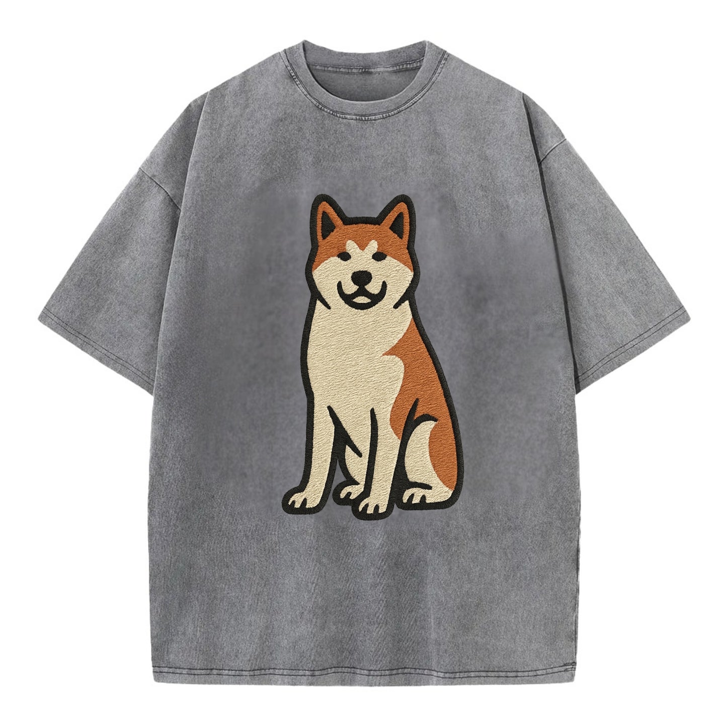 Akita - White and red sitting pose - Vin Vintage T-shirt - Grey