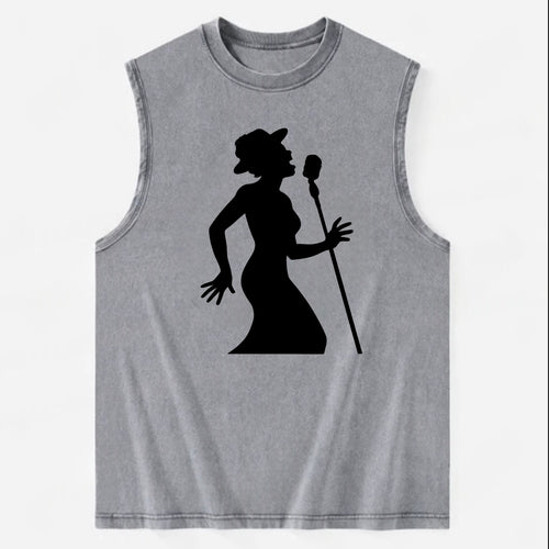 Jazz singer at vintage microphone - Vintage Washed Tank