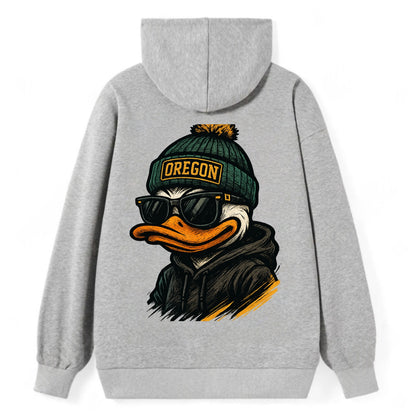 Eugene Duck wearing Oregon beanie with O patch - Classic Pullover Hoodie - Grey
