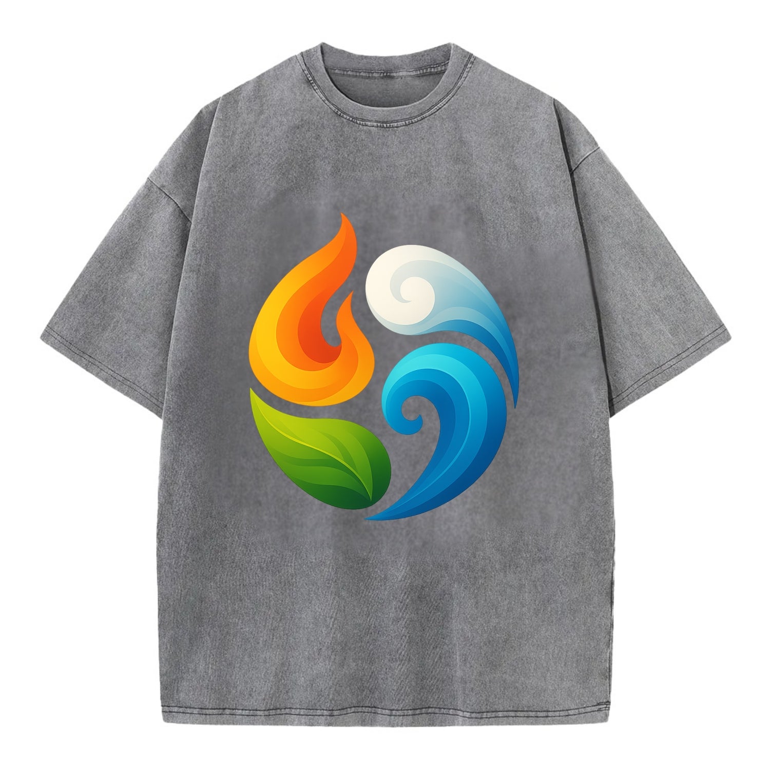 Four Elements Dance - Fire orange, water - Vintage T-shirt - Grey