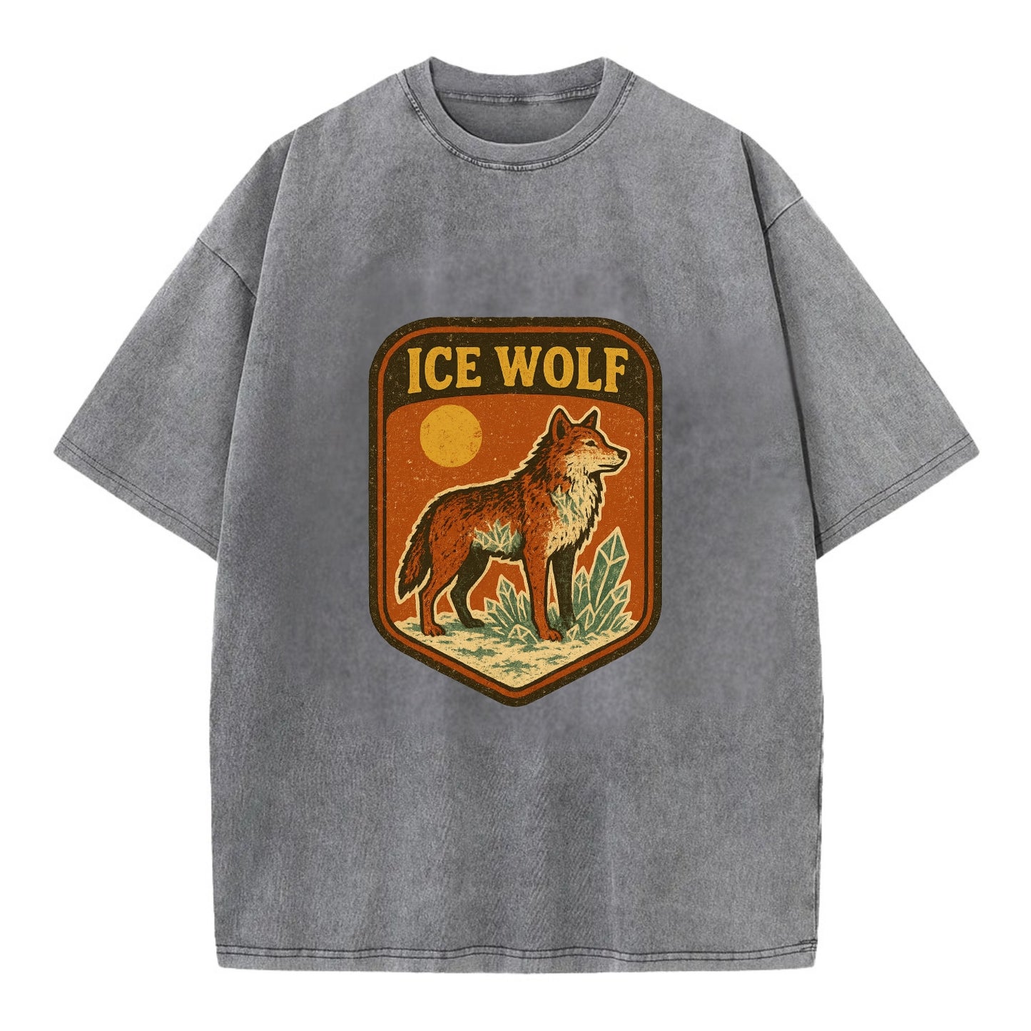 Ice Wolf Crystal  - Vintage T-shirt - Grey
