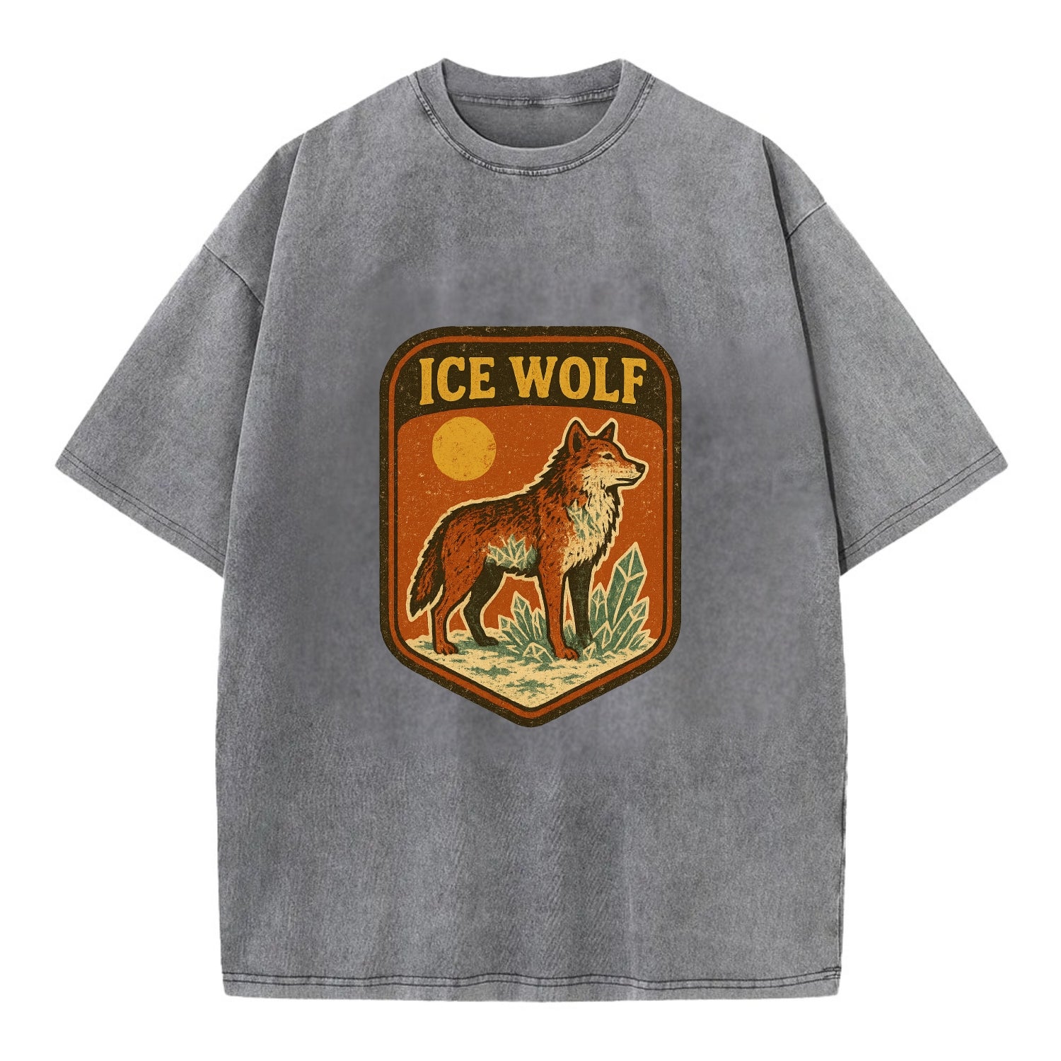 Ice Wolf Crystal  - Vintage T-shirt - Grey