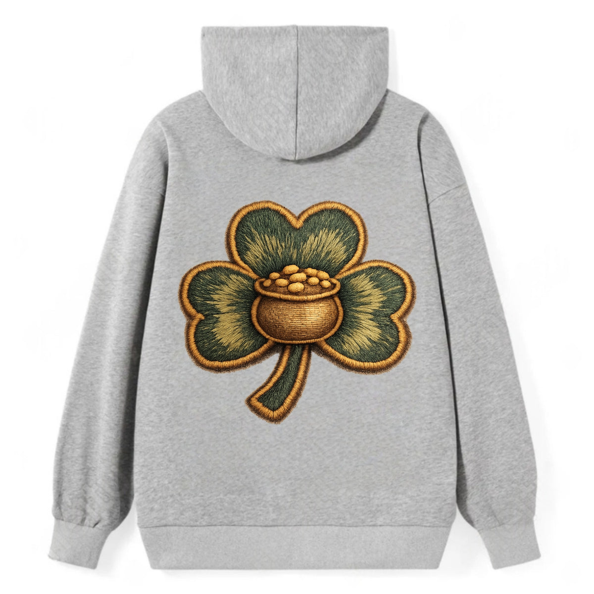 ST PATRICKS CLOVER - lucky clover with gold in green and gold , Irish luck - Classic Pullover Hoodie - Grey