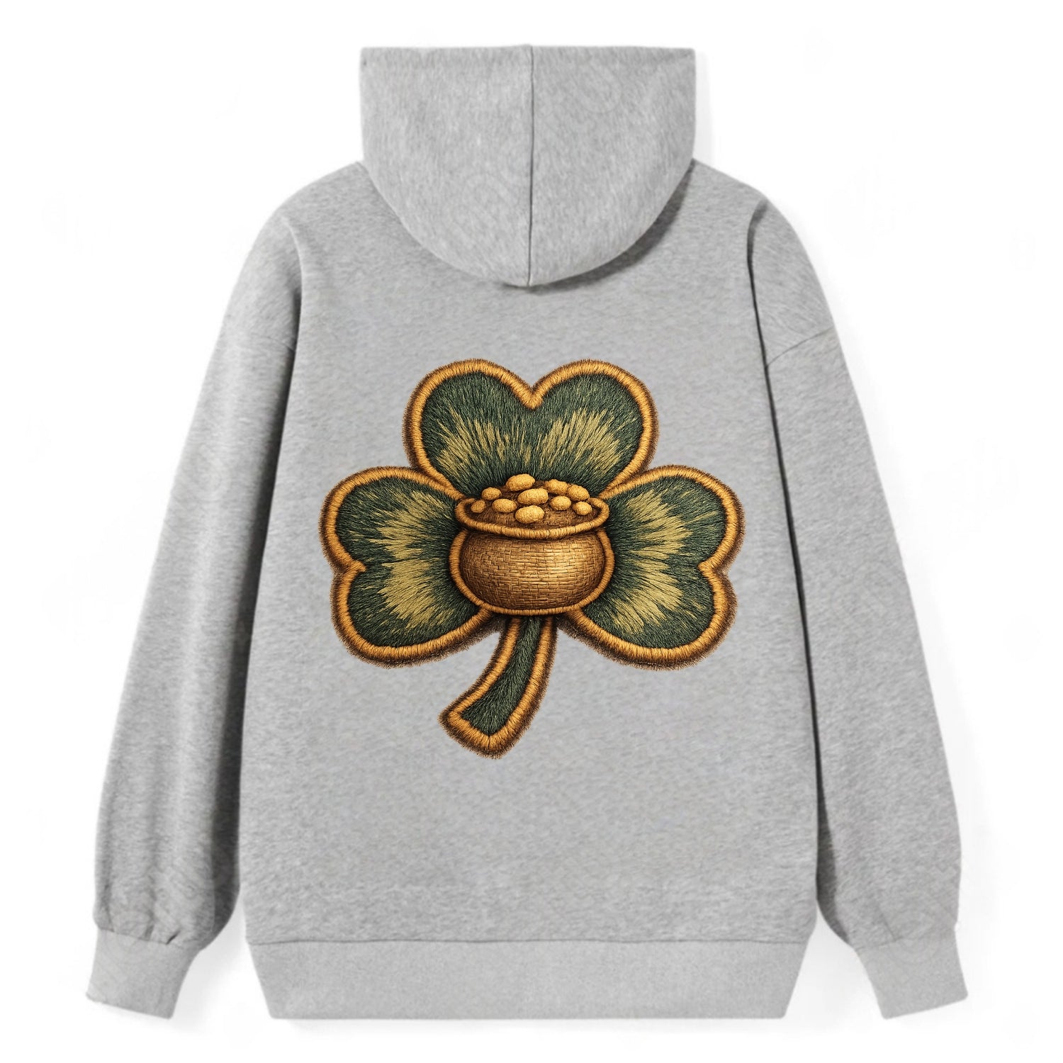 ST PATRICKS CLOVER - lucky clover with gold in green and gold , Irish luck - Classic Pullover Hoodie - Grey