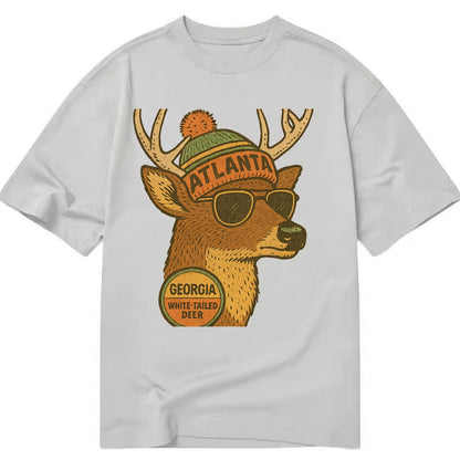 Georgia White-tailed Deer wearing Atlanta beanie with pom pom and wayfarer - Classic T-shirt - Grey