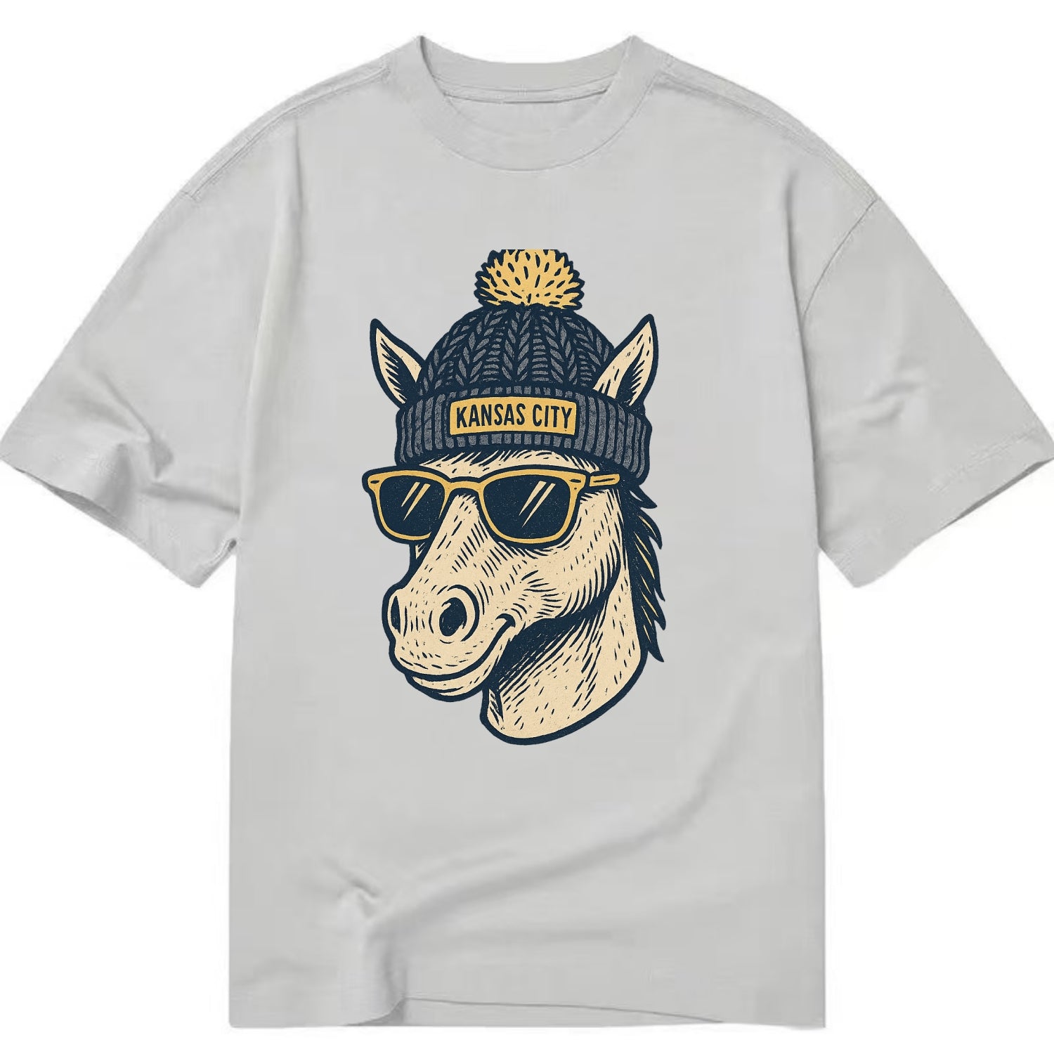 Missouri Mule wearing Kansas City beanie with pom pom and wayfarer sunglasses - Classic T-shirt - Grey