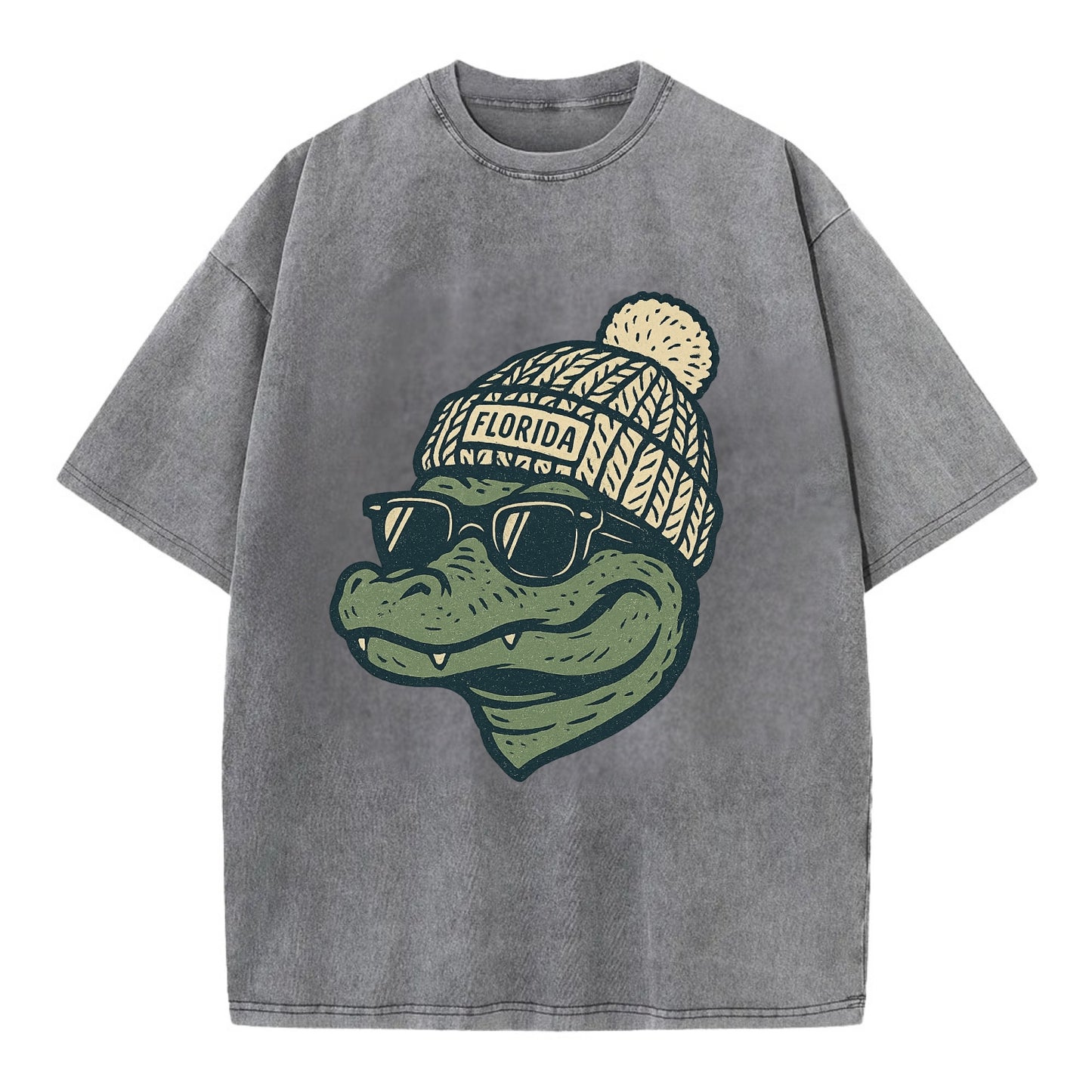 Gainesville Gator wearing Florida beanie - Vintage T-shirt - Grey