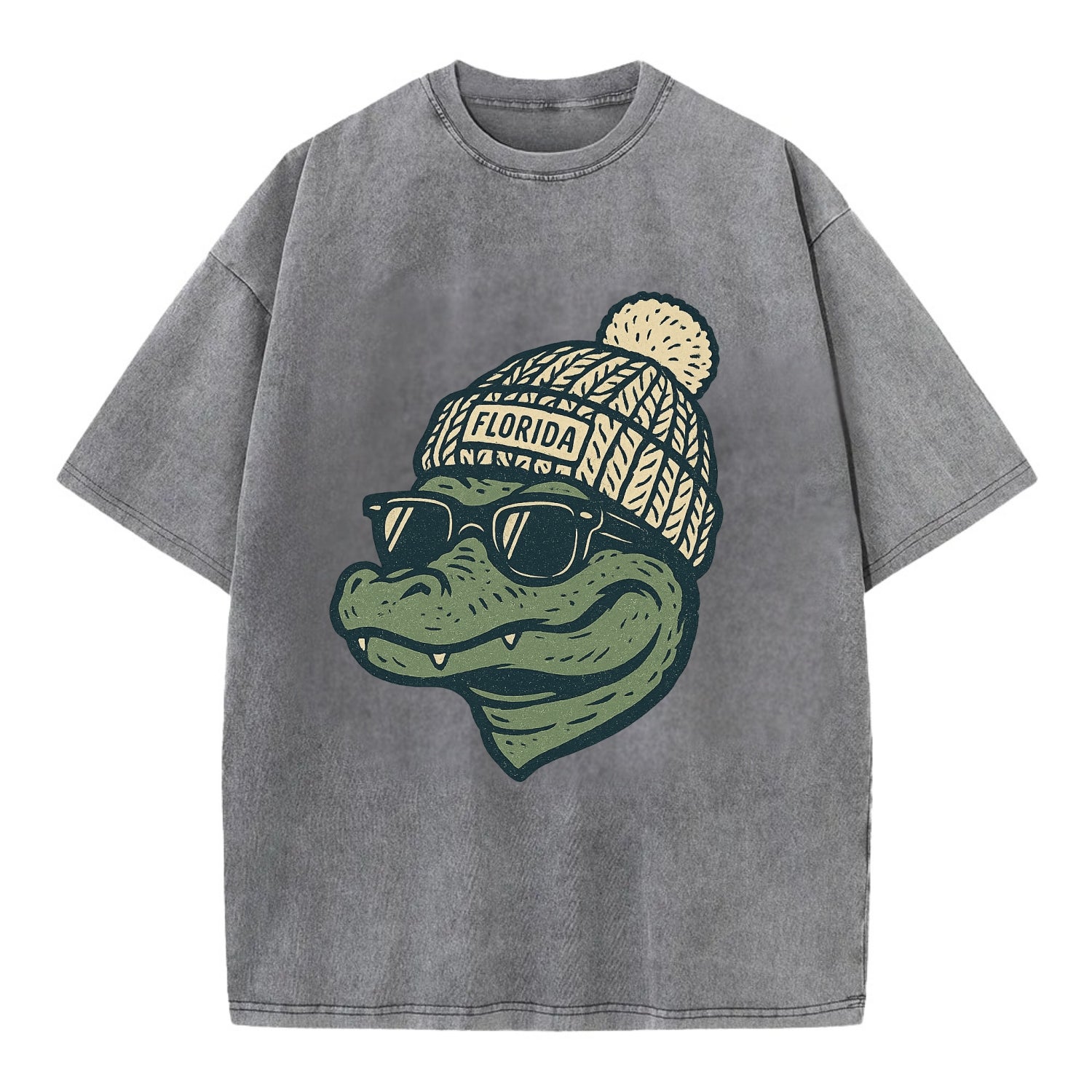 Gainesville Gator wearing Florida beanie - Vintage T-shirt - Grey