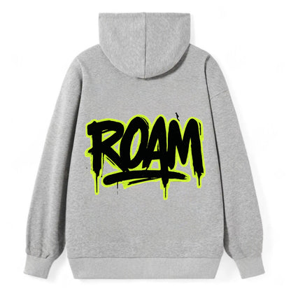 Bold typography design - "ROAM" - wander freely, no destination needed - Classic Pullover Hoodie - Grey