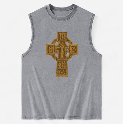 Monasterboice Cross - Vintage Washed Tank - Grey
