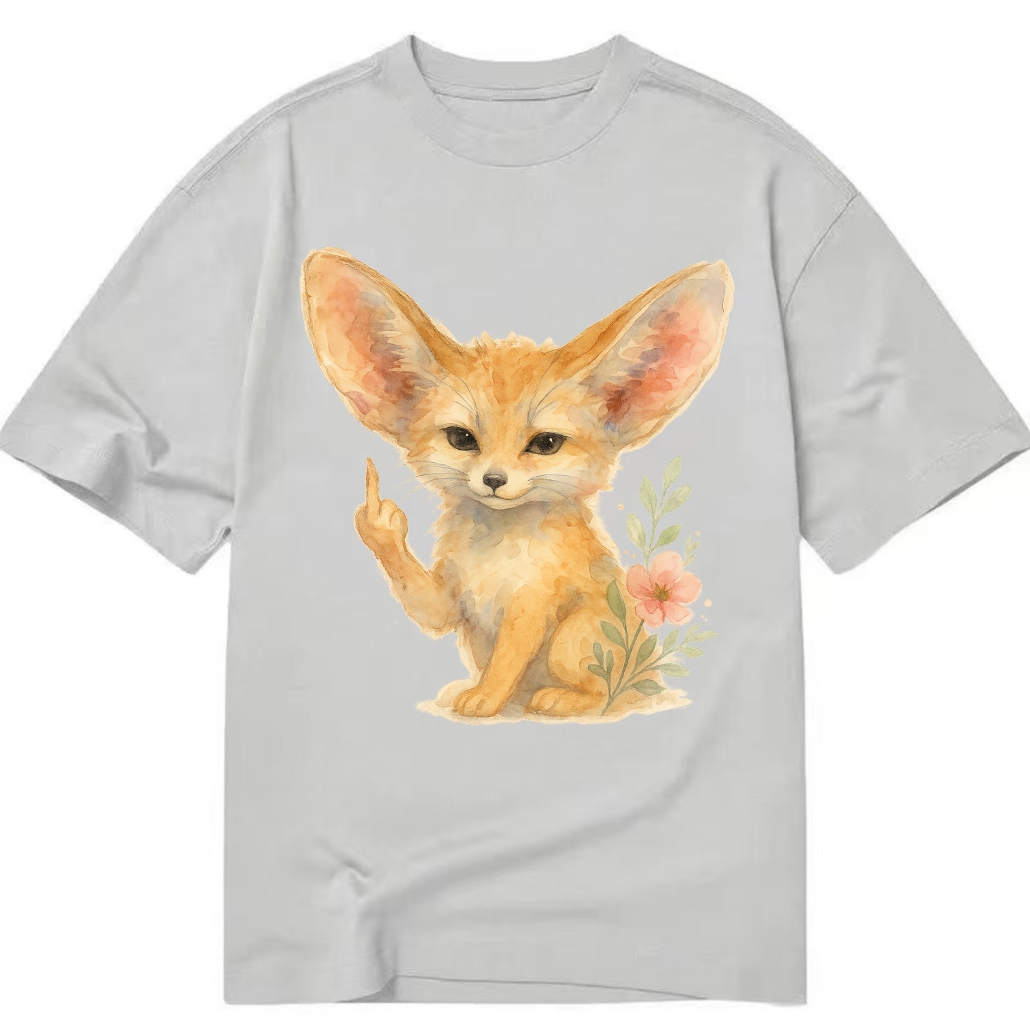 tiny fennec fox with oversized ears, one small paw raised in sass - Classic T-shirt - Grey