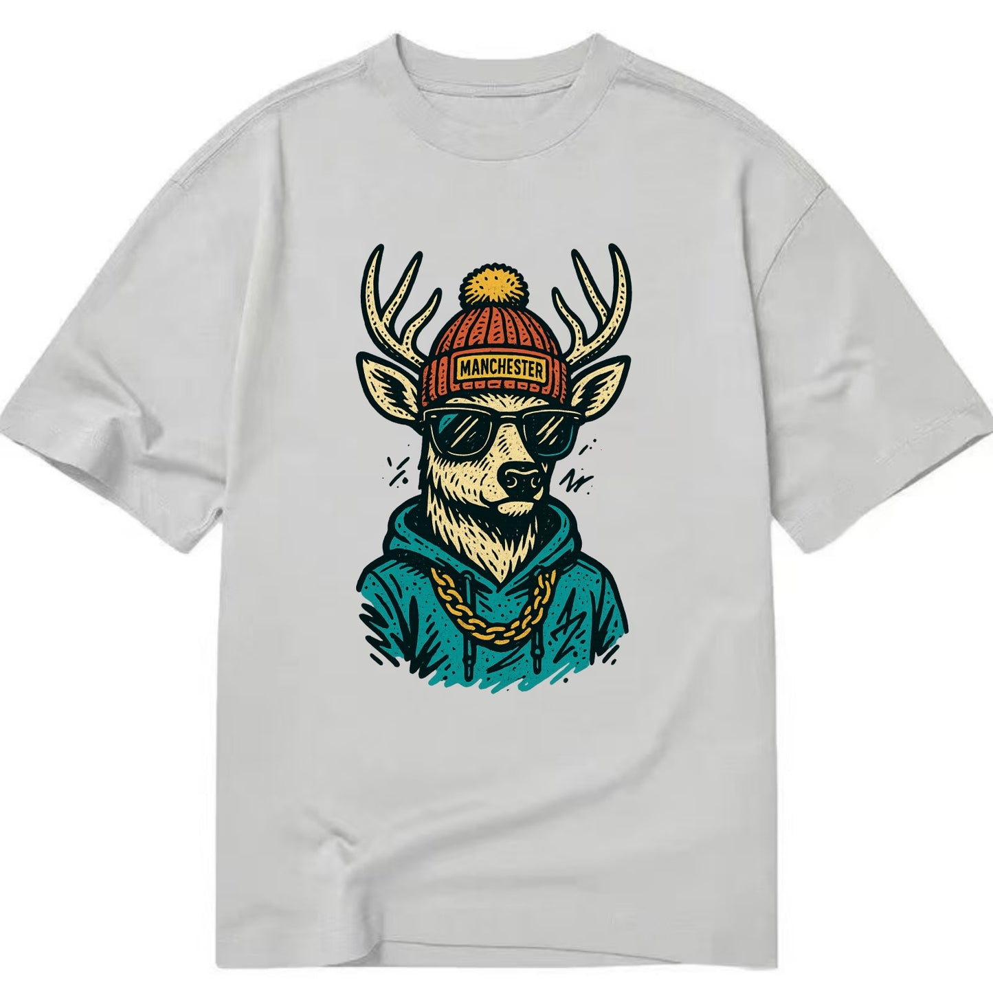 New Hampshire White-tailed Deer wearing Manchester beanie with pom pom and - Classic T-shirt - Grey