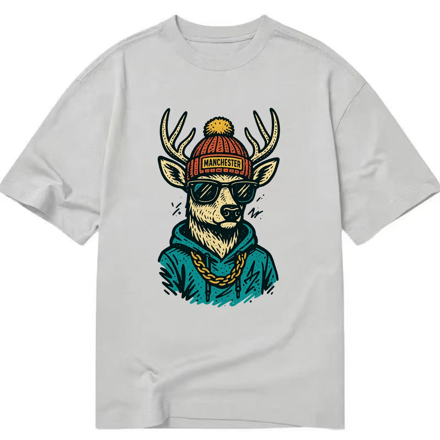 New Hampshire White-tailed Deer wearing Manchester beanie with pom pom and - Classic T-shirt - Grey