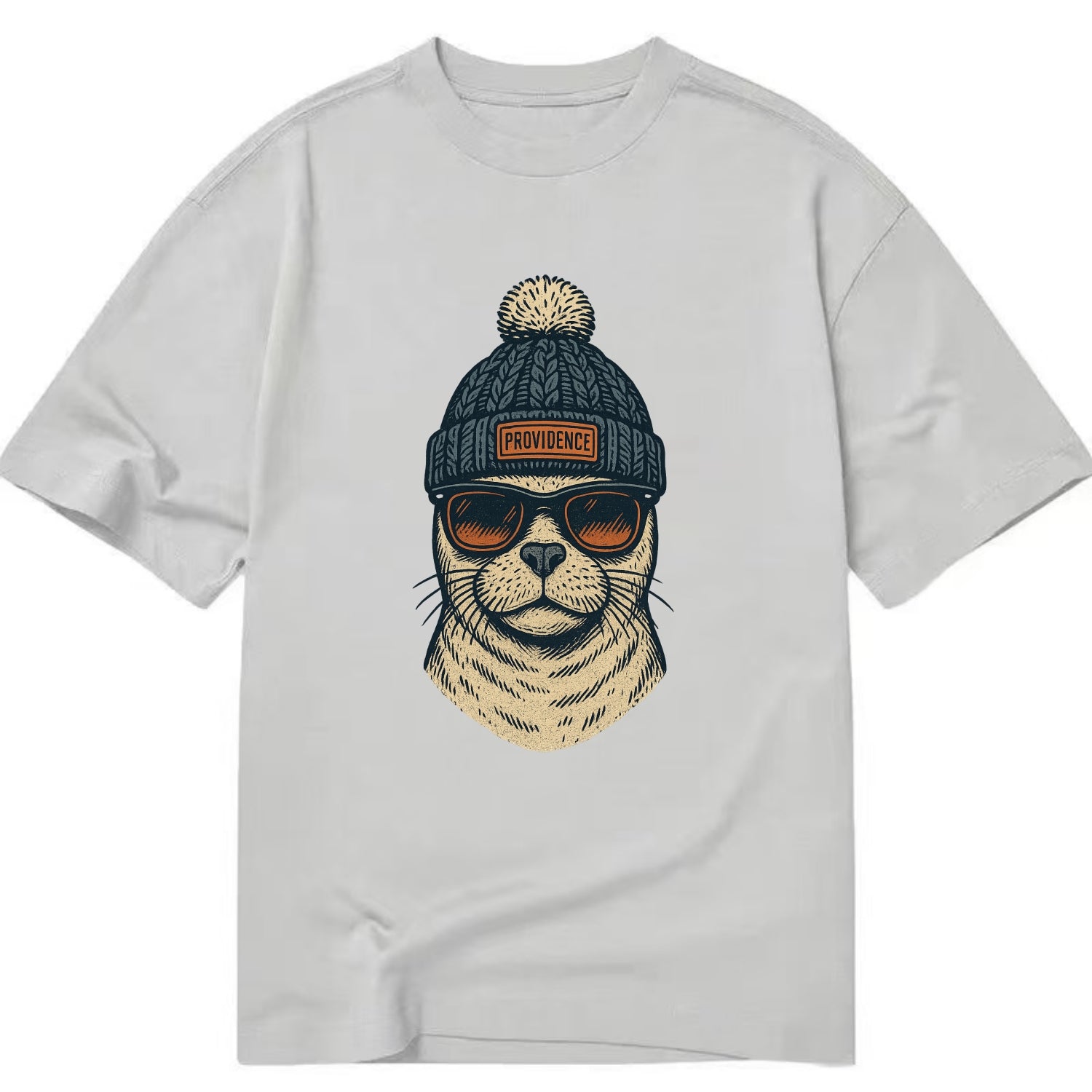 Rhode Island Harbor Seal wearing Providence beanie with pom pom and wayfarer - Classic T-shirt - Grey