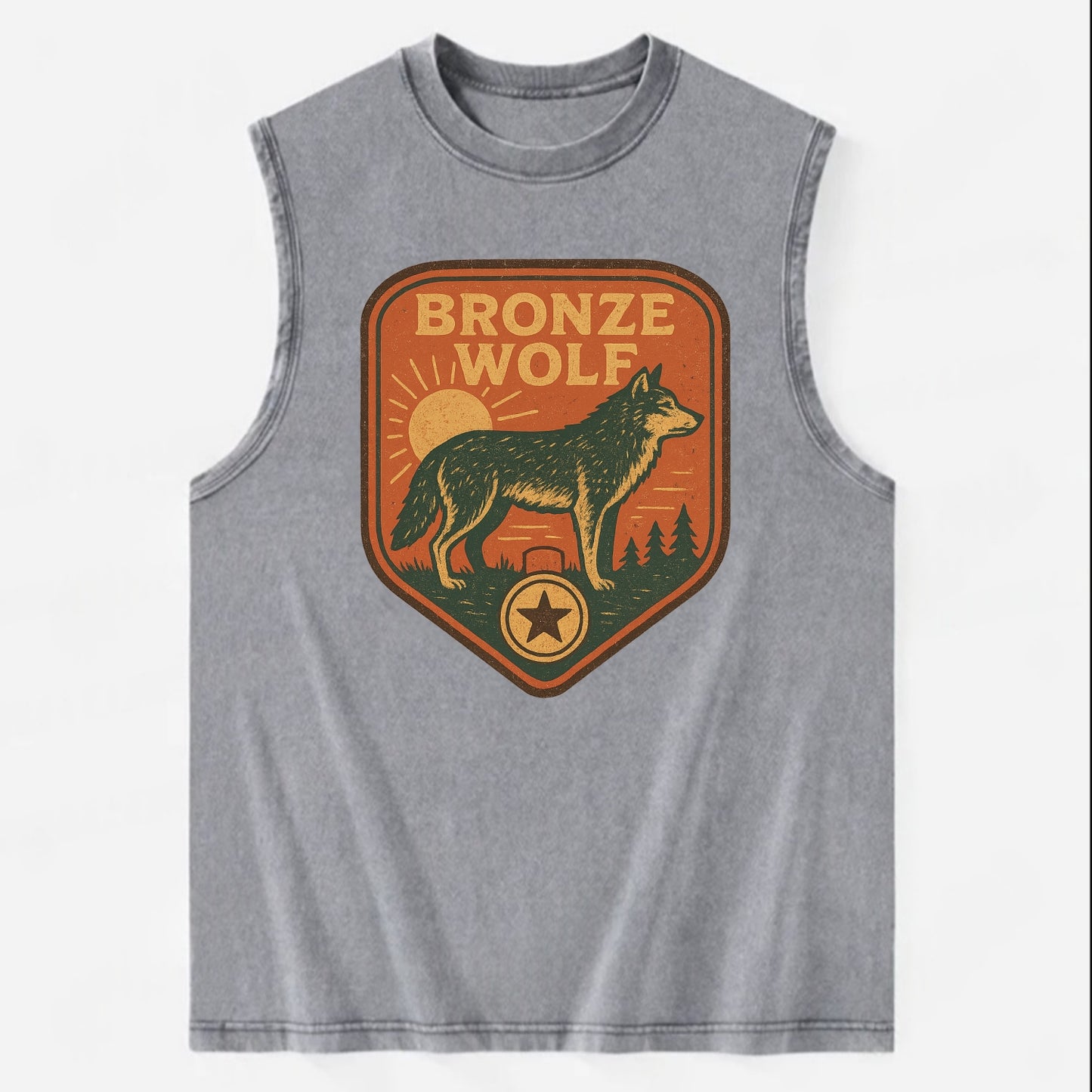 Bronze Wolf Medal  - Vintage Washed Tank - Grey