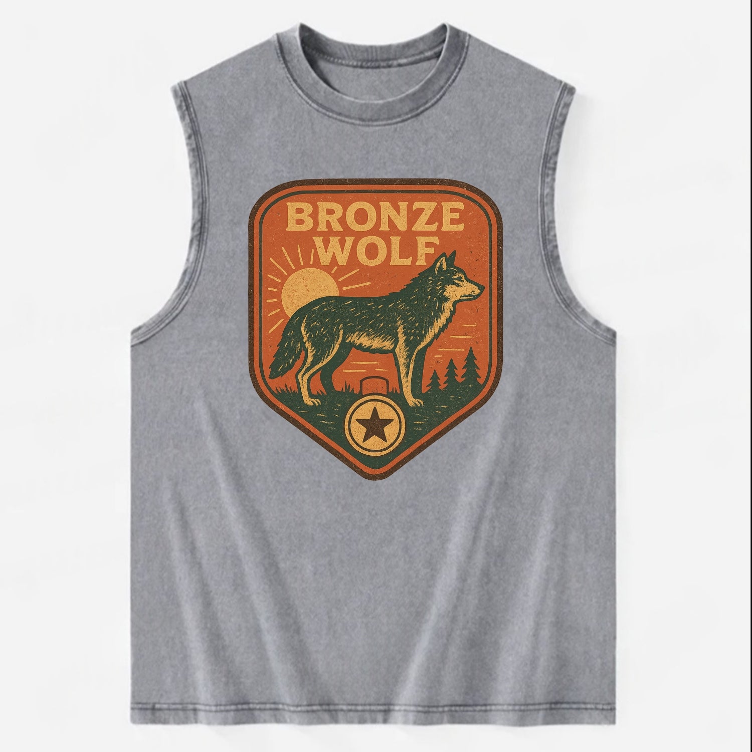 Bronze Wolf Medal  - Vintage Washed Tank - Grey