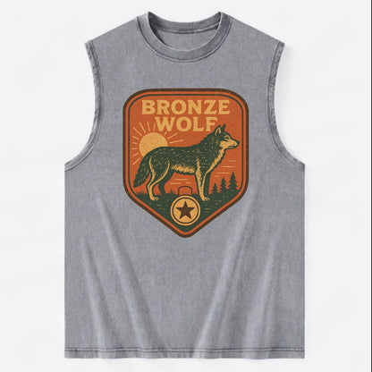 Bronze Wolf Medal  - Vintage Washed Tank - Grey