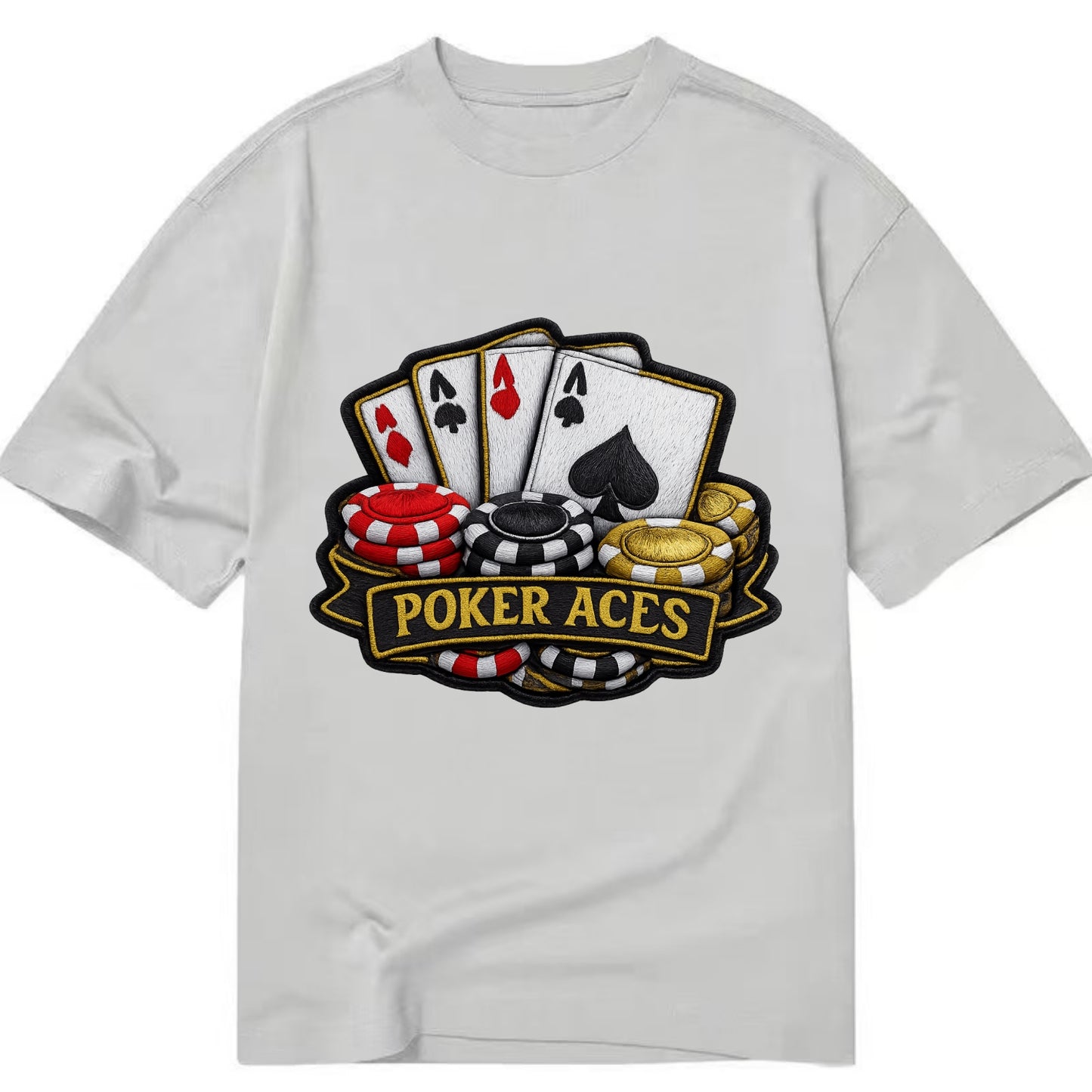 Embroidered patch design - POKER ACES - four aces with chips in red, black and - Classic T-shirt - Grey