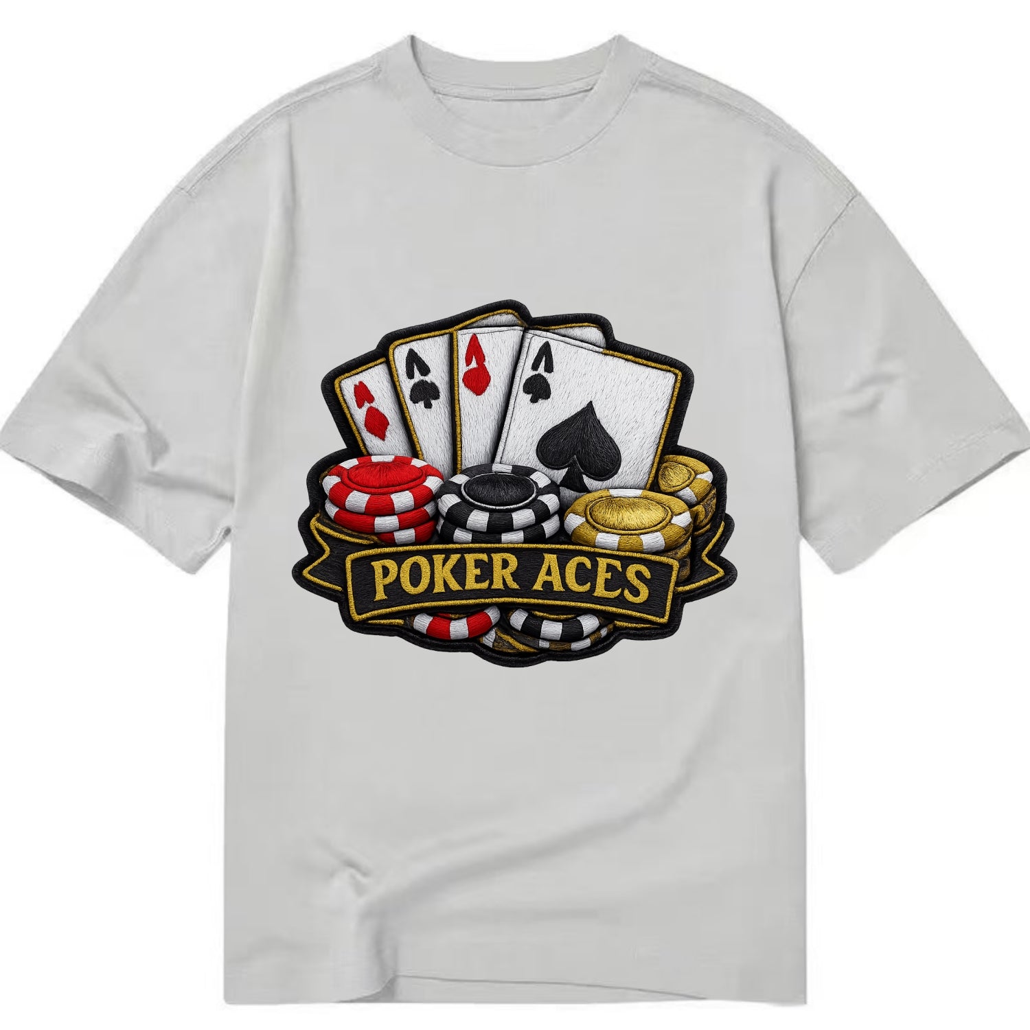 Embroidered patch design - POKER ACES - four aces with chips in red, black and - Classic T-shirt - Grey