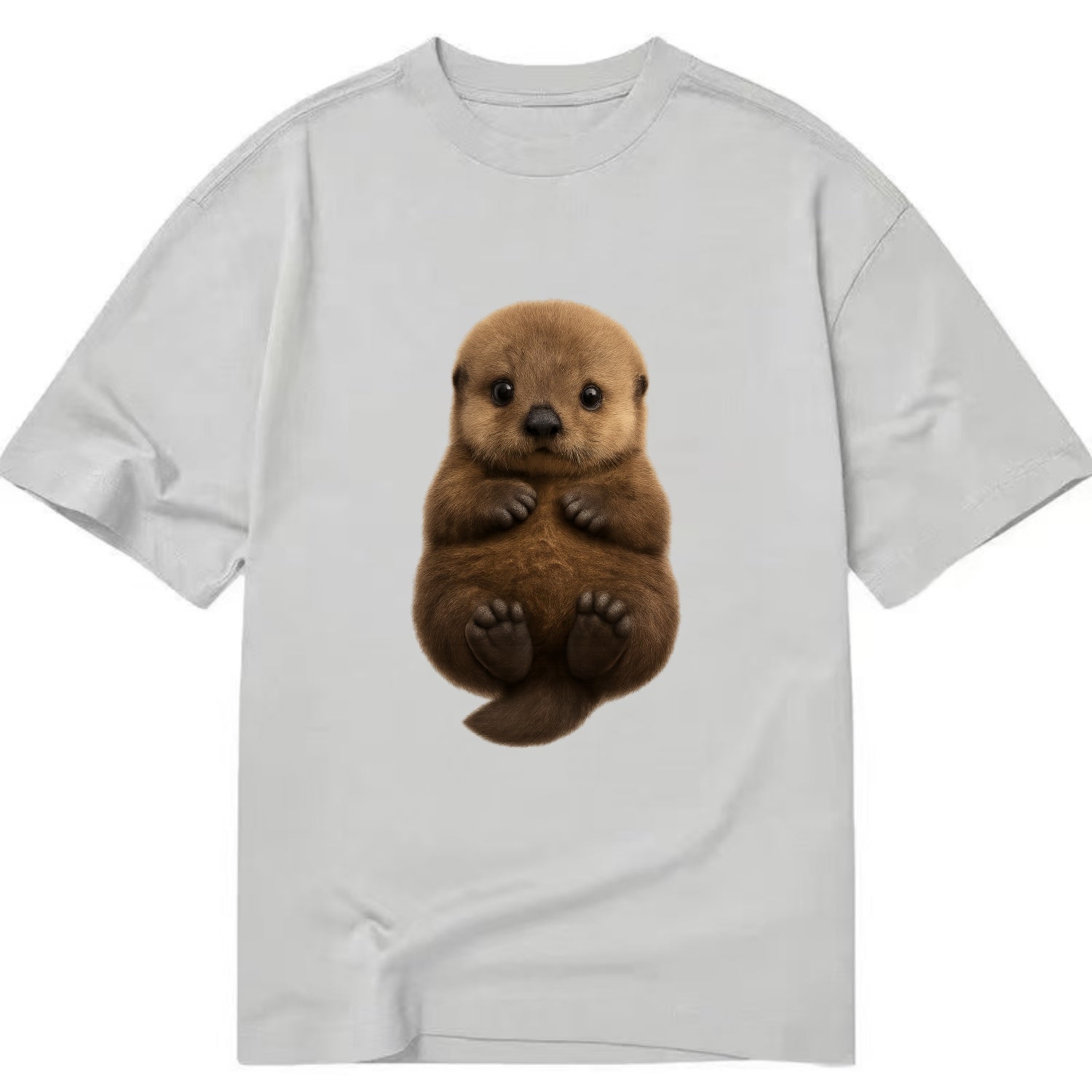 Baby Sea Otter - brown fluffy, floating on back, tiny paws, bright eyes, - Classic T-shirt - Grey
