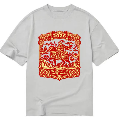 HORSE AND RIDER | Traditional Chinese warrior on horseback | Silk Road journey - Classic T-shirt - Grey