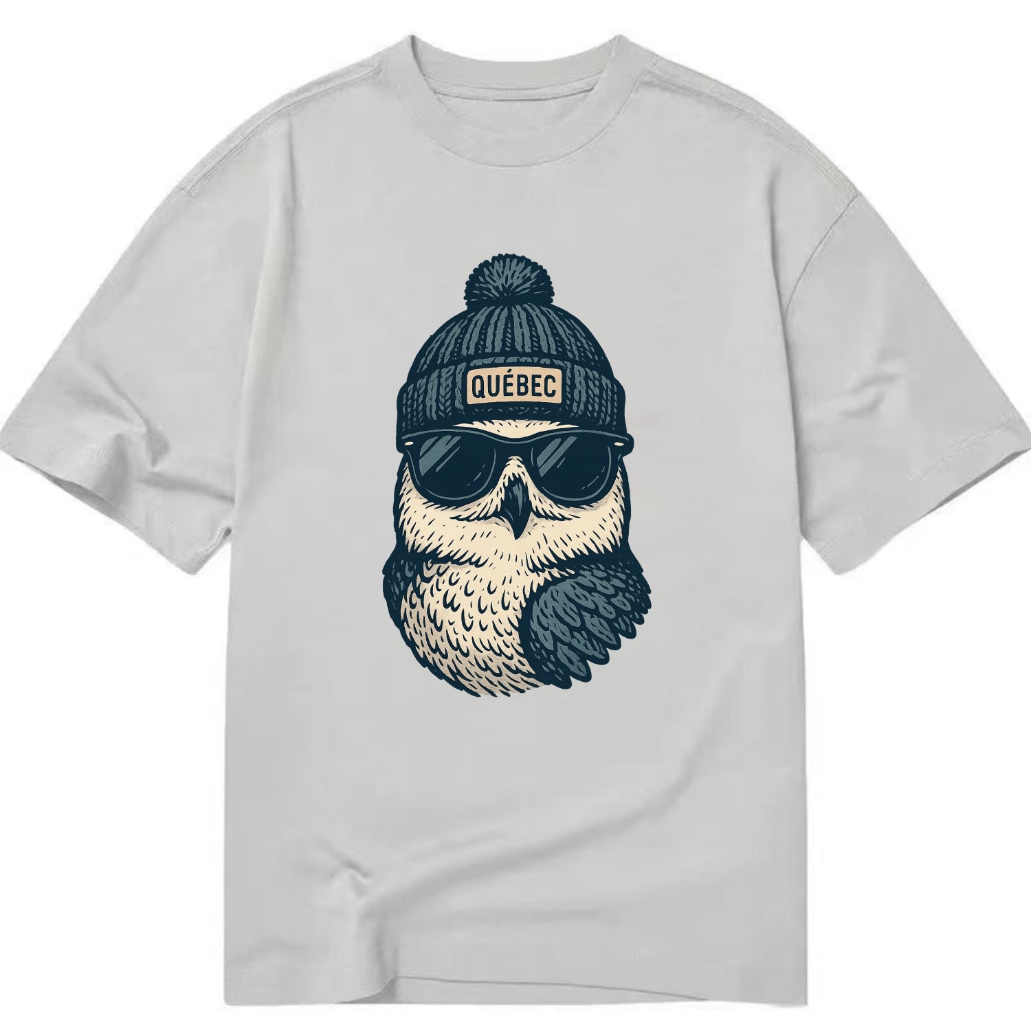 Quebec City Snowy Owl wearing Quebec bea - Classic T-shirt - Grey