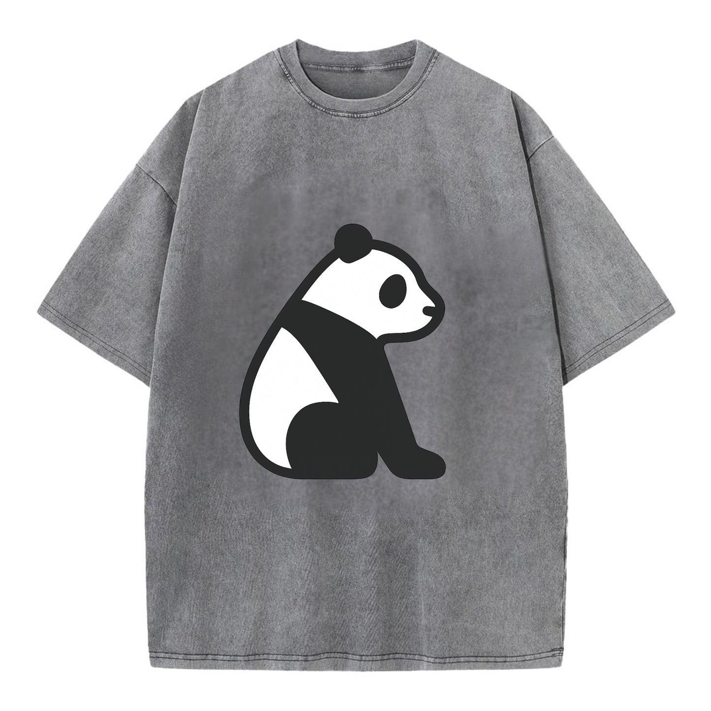 Panda - Black and white sitting pose flat side profile - Vintage T-shirt - Grey