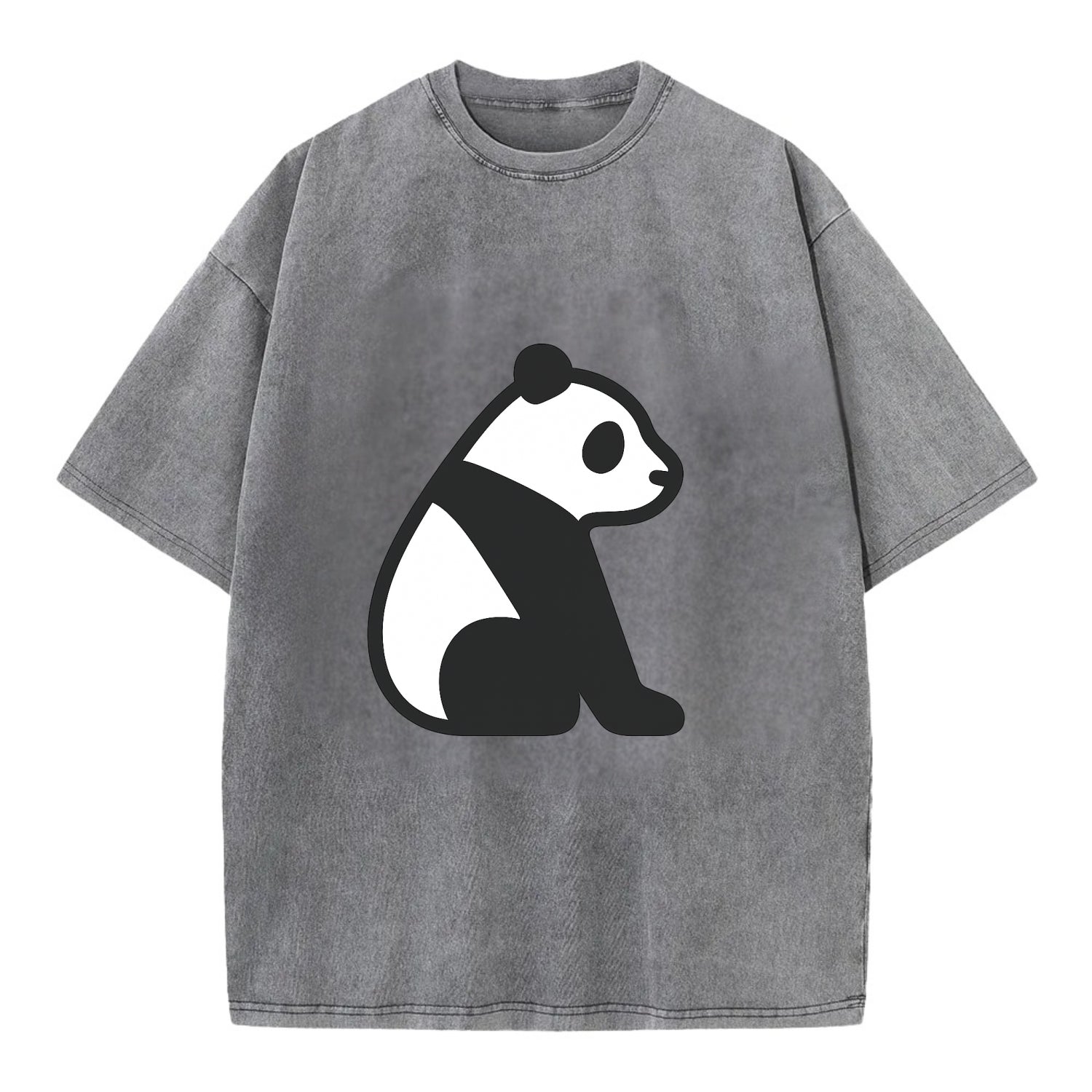 Panda - Black and white sitting pose flat side profile - Vintage T-shirt - Grey