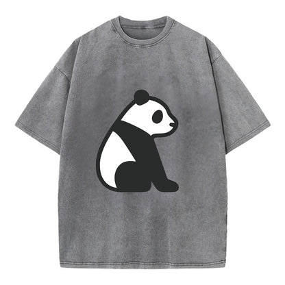 Panda - Black and white sitting pose flat side profile - Vintage T-shirt - Grey